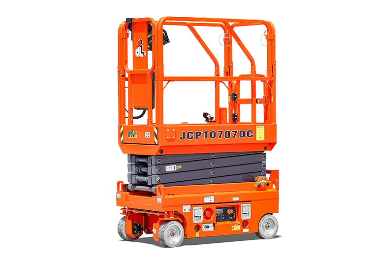 The Dingli JCPT0707 is a compact electric scissor lift for indoor and outdoor working at height. It provides a maximum working height of 6.5 metres indoors and 5.6 metres outdoors. Its narrow width and tight turning radius make it ideal for confined spaces. The platform supports up to 240 kg and accommodates two operators indoors. A lightweight, robust design delivers reliable performance for maintenance, installation, and facility management tasks. This style works well for a hire or sales product page and is optimised for readability.